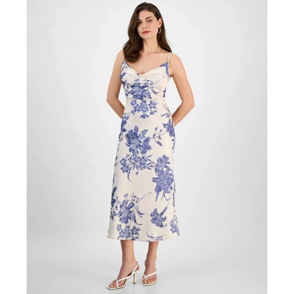 GUESS Akilina Sleeveless Cowlneck Dress Women XS Dreaming Lillies Print Pullover